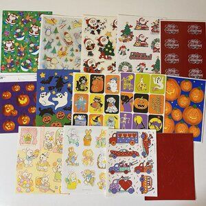 Vintage Hallmark Gibson Amscan + Holiday Stickers Set Christmas Halloween Easter